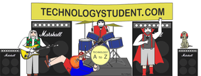 technologystudent.com banner behind a cartoon rock band